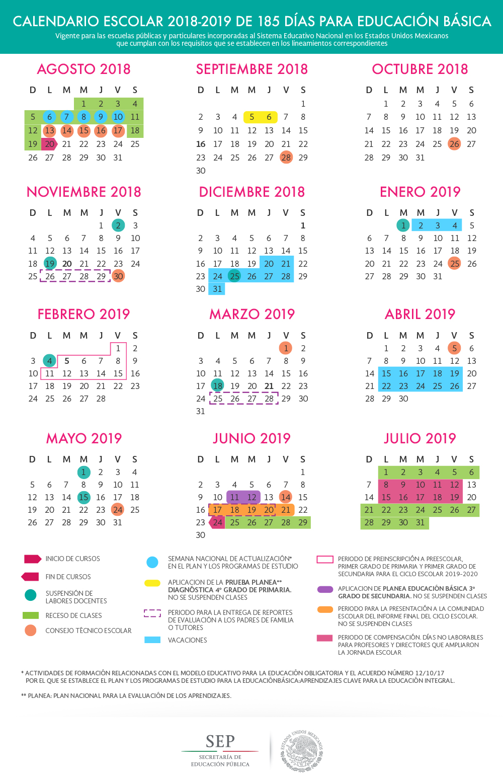 Calendario de 185 días para educación básica