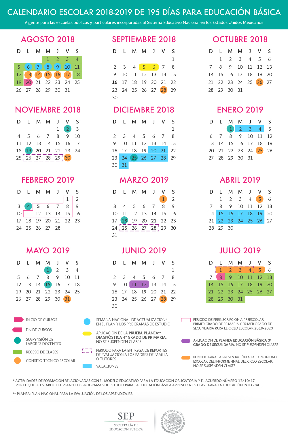 Calendario de 195 días para educación básica