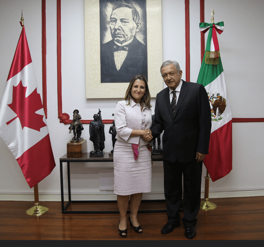 López Obrador se reúne con Chrystia Freeland, canciller de Canadá