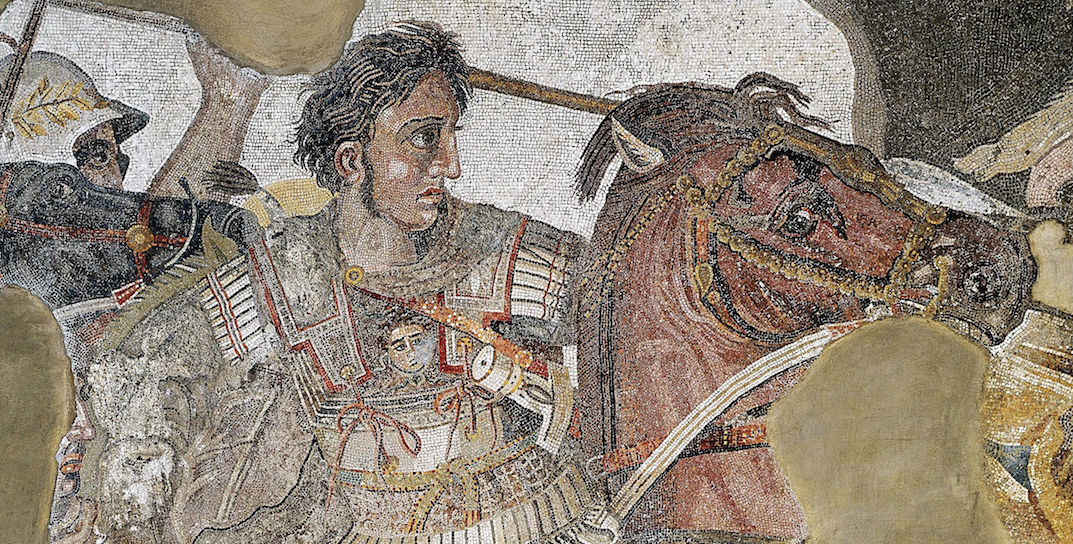 mosaico-antiguo-alejandro-magno-sobre-su-corcel-bucefalo-en-batalla