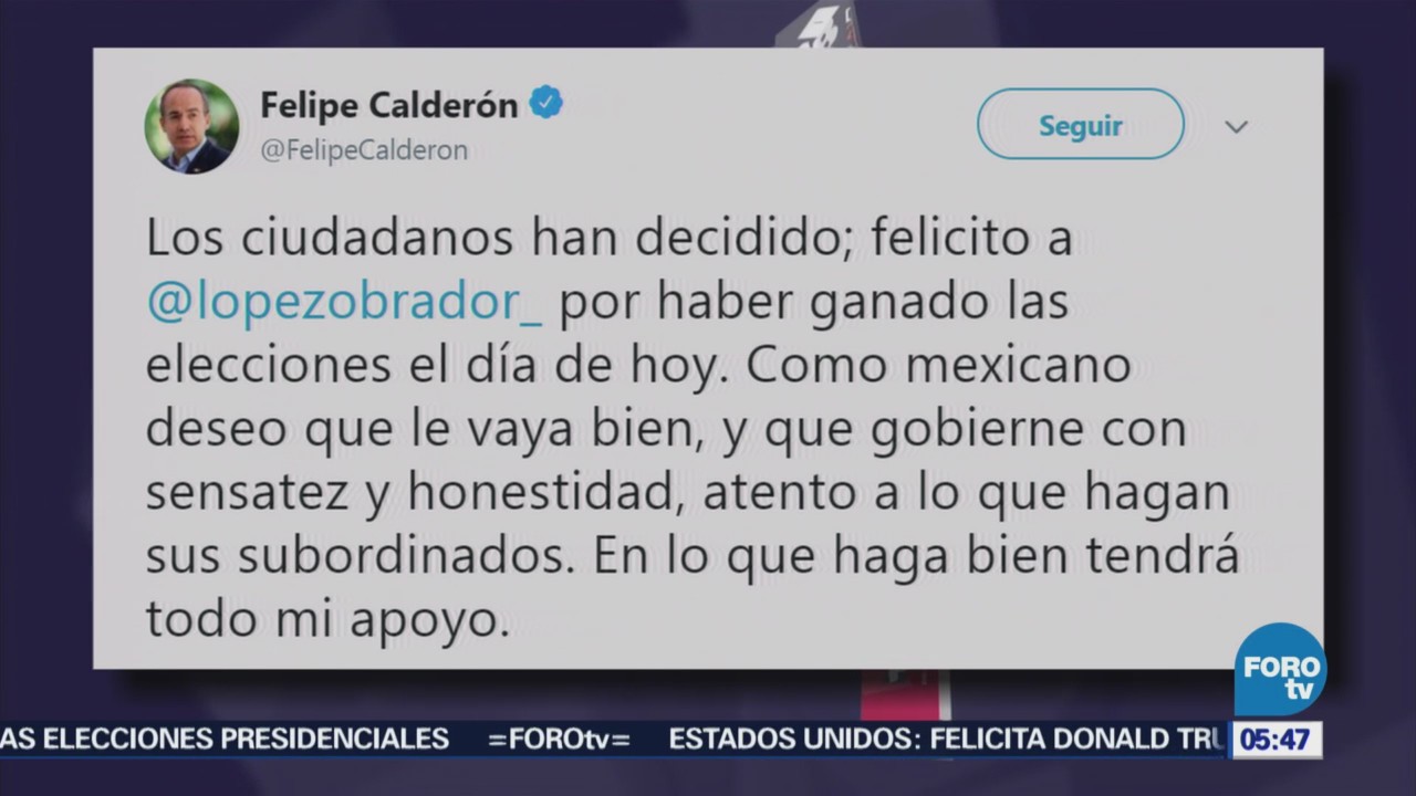 Fox y Calderón se suman a las felicitaciones