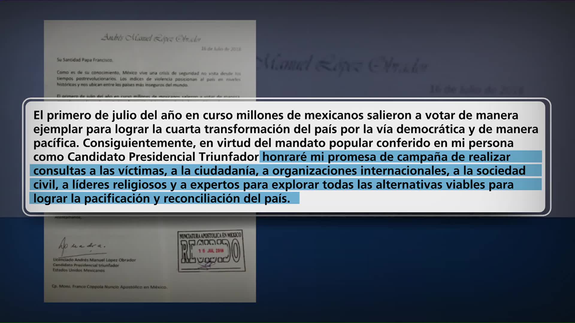 López Obrador Envía Una Carta Papa