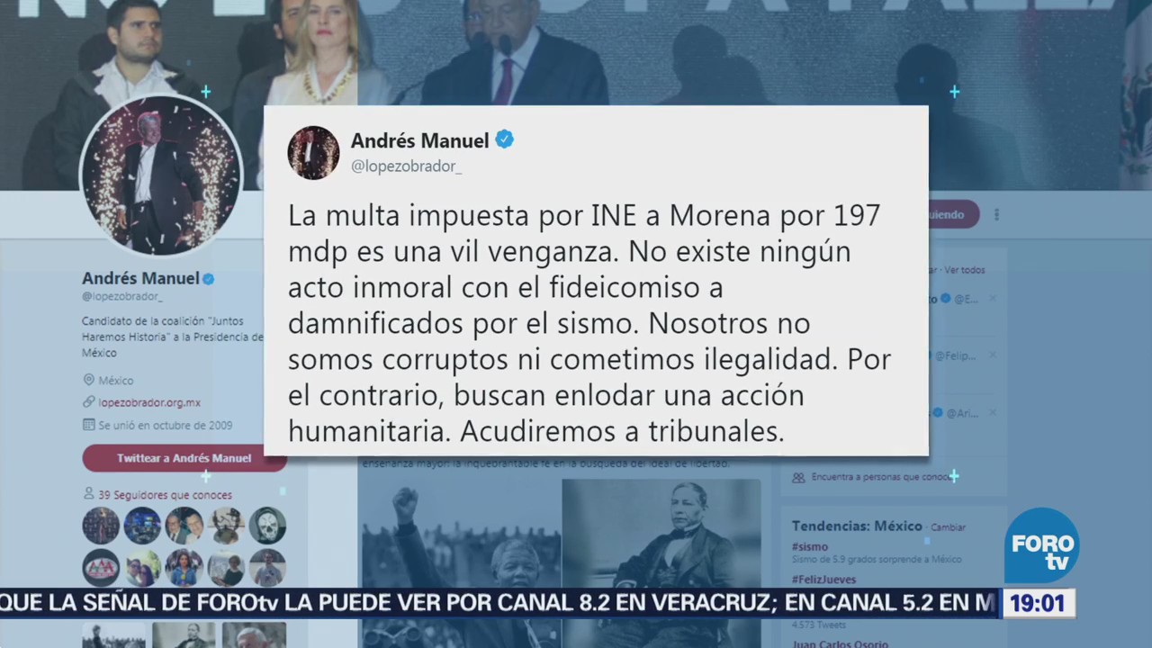 López Obrador Califica Venganza Multa INE AMLO