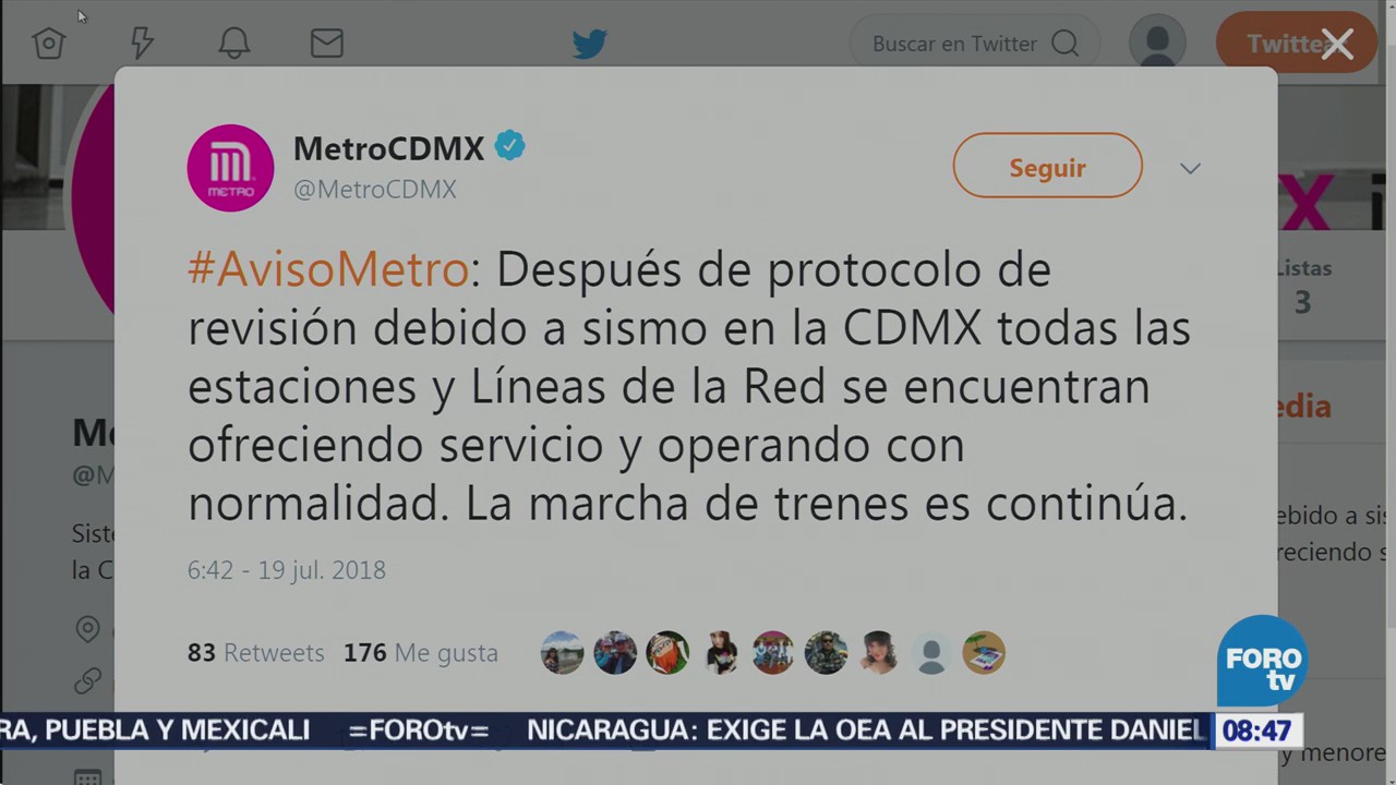 Metro CDMX opera con normalidad luego de revisión tras sismo