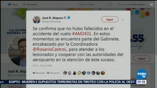 No Hubo Fallecidos Accidente Aéreo Durango José Rosas Aispuro