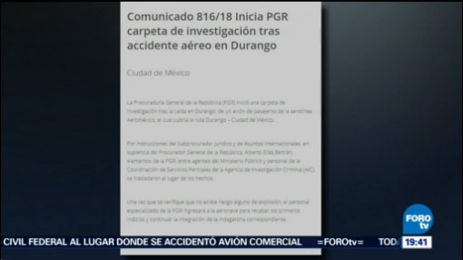 Pgr Inicia Carpeta Investigación Accidente Avión Durango