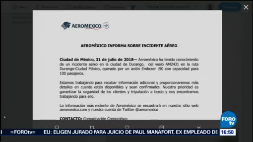 Aeroméxico Emite Comunicado Accidente Avión Durango