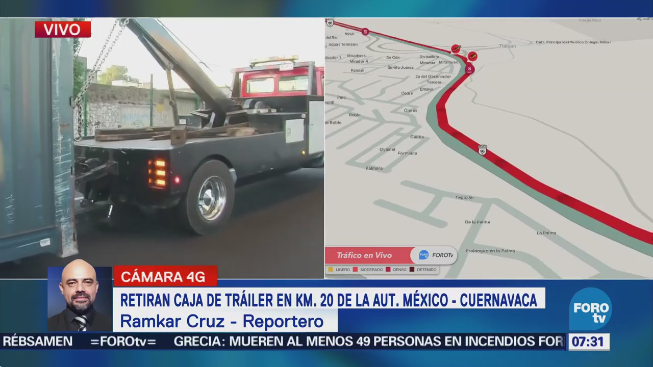 Retiran caja de tráiler accidentado en la autopista México-Cuernavaca