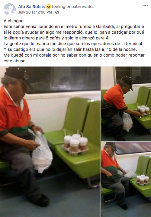 Trabajador llora en el metro porque no le alcanzó para los cafés que le encargaron