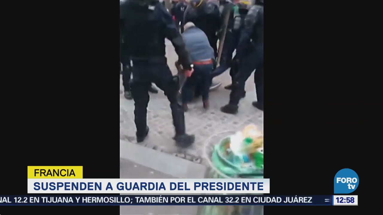 Suspenden a escolta del presidente Macron por golpear a manifestantes