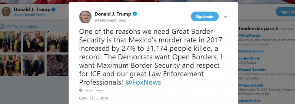 Trump insiste en muro fronterizo por aumento de asesinato