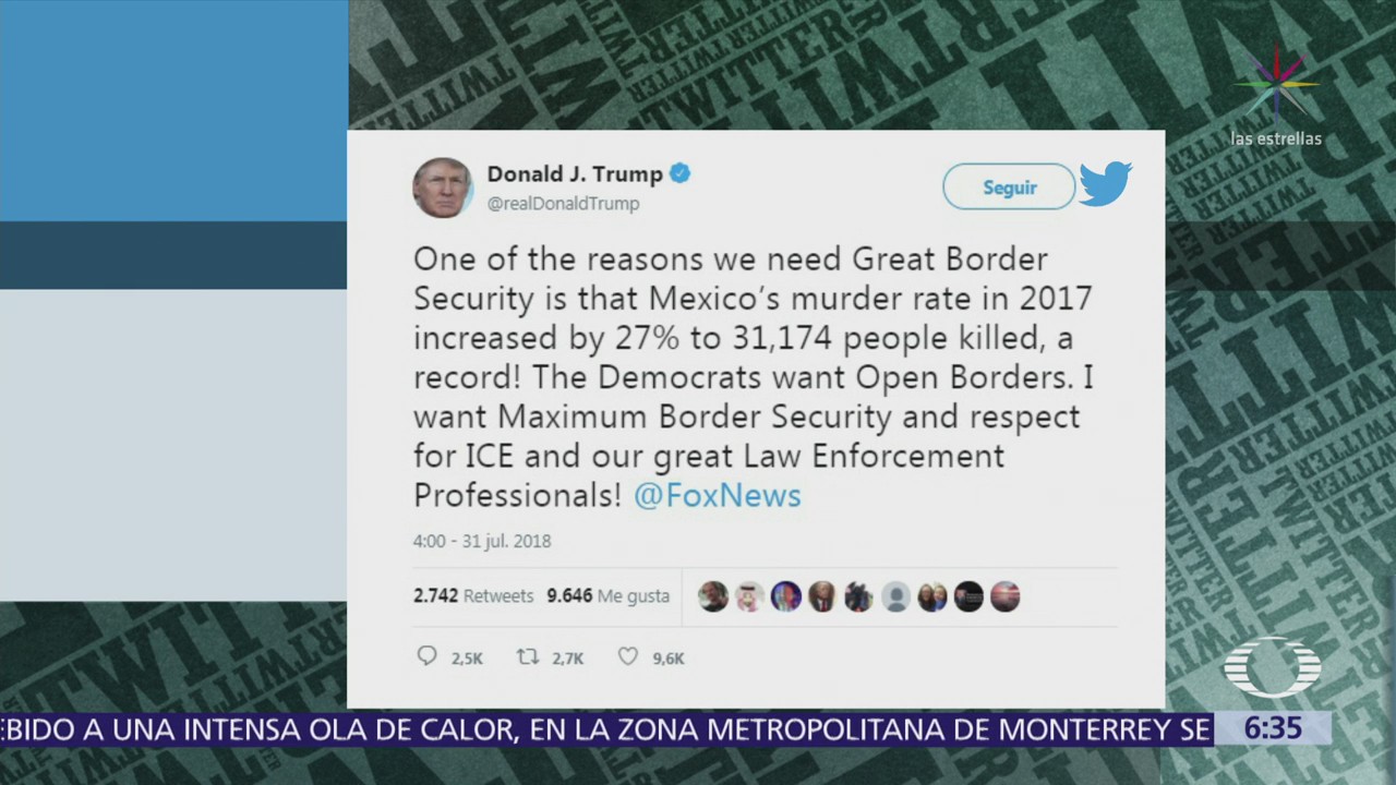 Trump pide apoyo a muro por aumento de homicidios en México