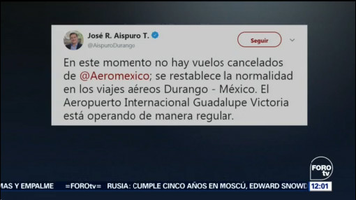 Aeropuerto de Durango opera con normalidad, tras desplome de avión de Aeroméxico