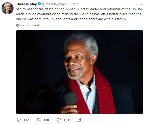 Presidentes del mundo lamentan muerte de Kofi Annan