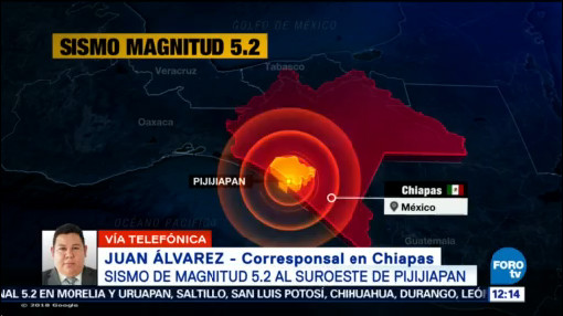 Chiapas no reporta daños por sismo de magnitud 5.2