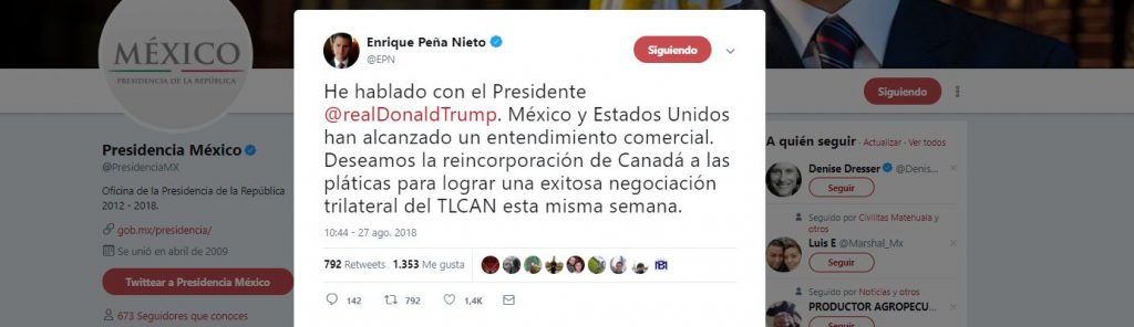 Enrique Peña Nieto habla con Donald Trump
