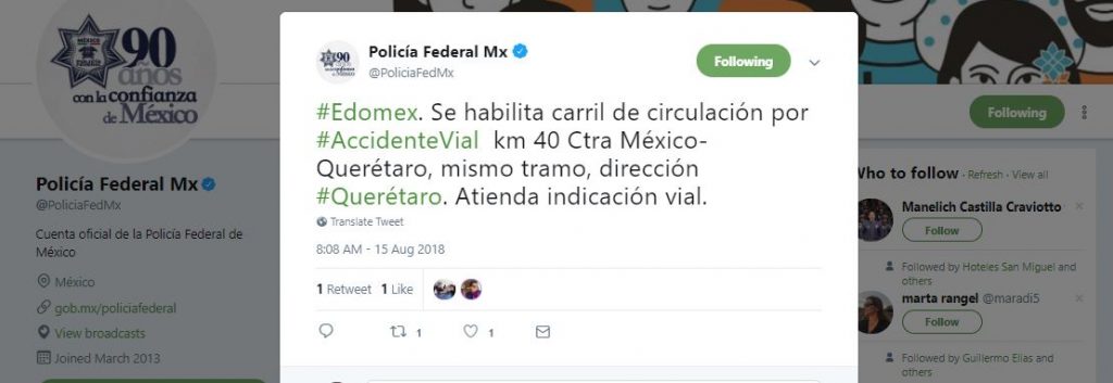 Habilitan carril a la circulación por accidente en la autopista México-Querétaro