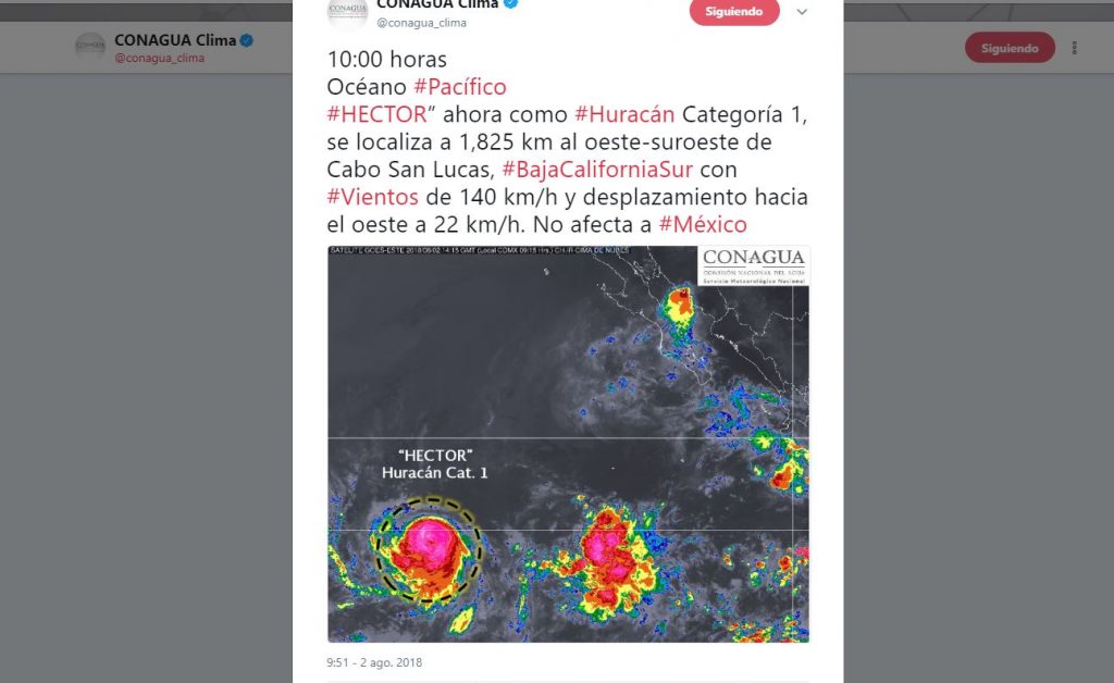 Héctor' se convierte en huracán categoría 1