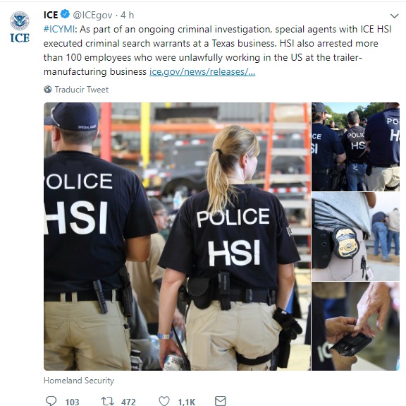 ICE arresta a 160 indocumentados en fábrica de Texas