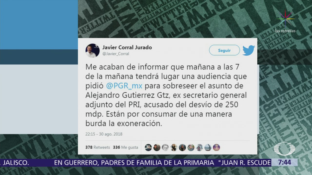 Javier Corral denuncia exoneración de Alejandro Gutiérrez