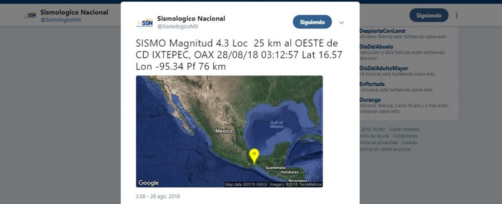 Oaxaca registra varios sismos leves este martes
