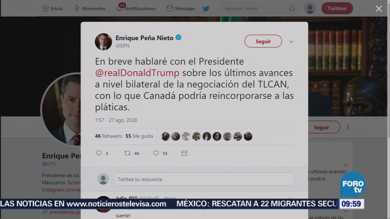 Peña Nieto sostendrá diálogo con Trump sobre el TLCAN