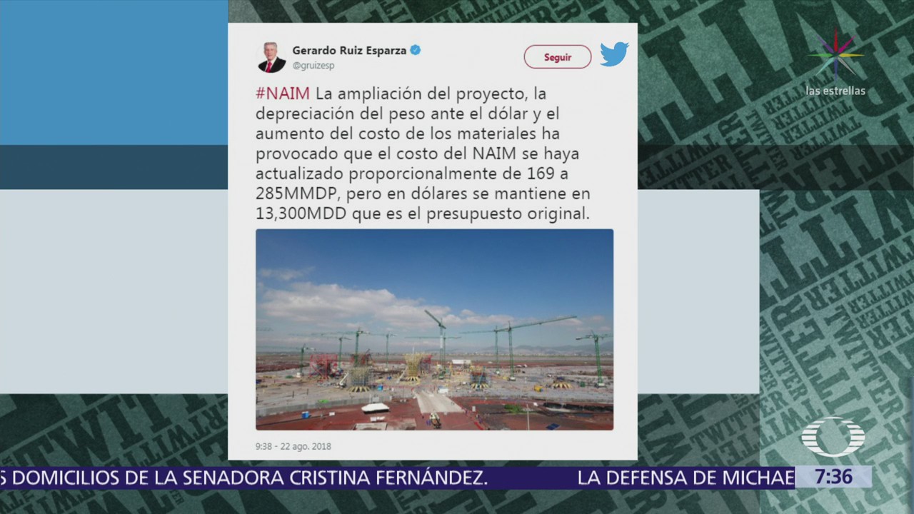 Presupuesto del NAIM se mantiene en lo previsto, dice Ruiz Esparza