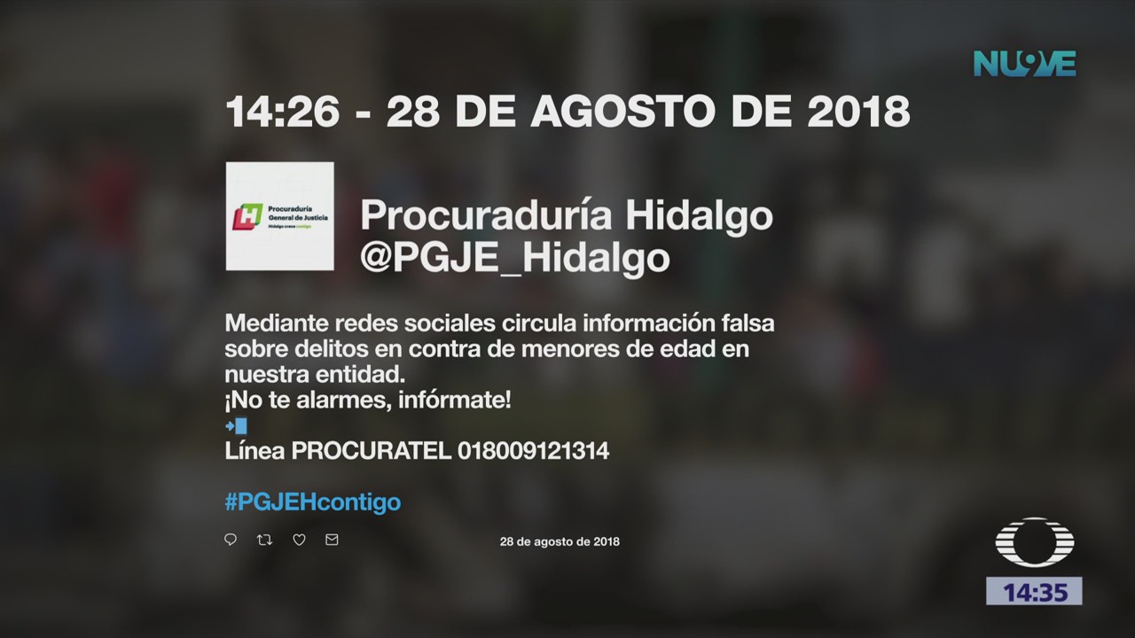 Procuraduría de Hidalgo advirtió sobre alerta falsa acerca de robo de niños