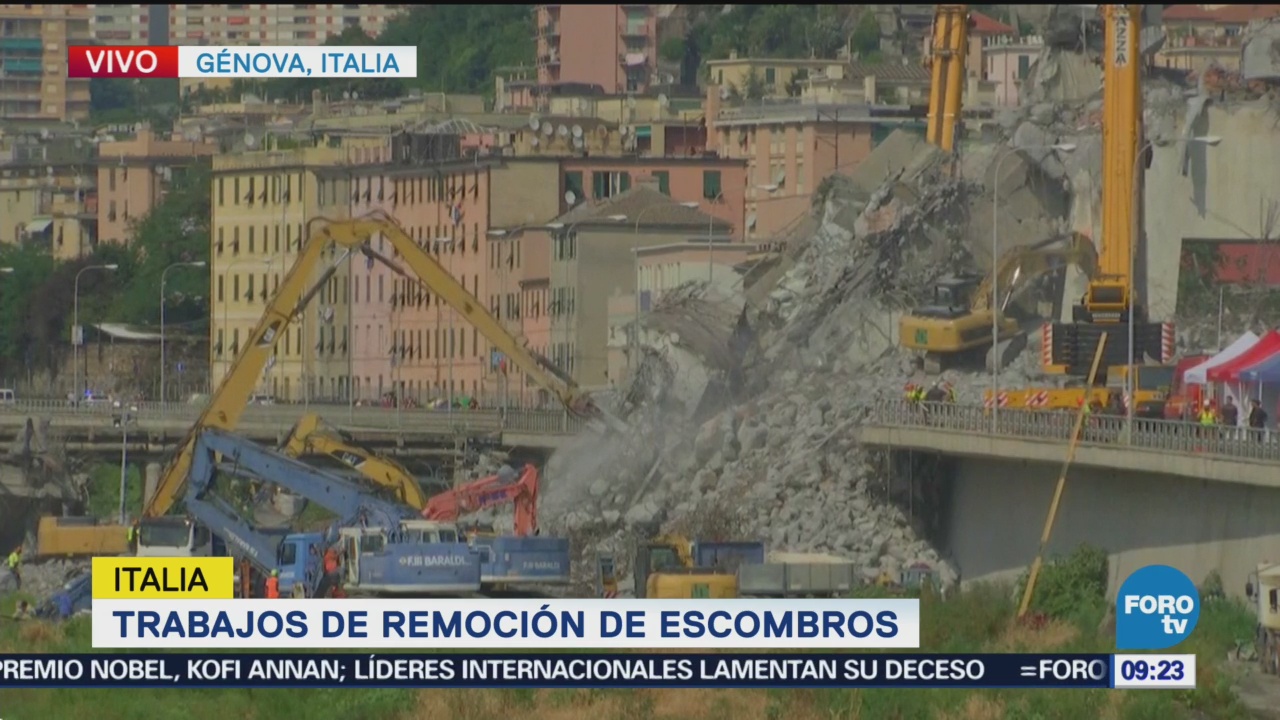 Continúan Los Trabajos Remoción De Escombros Génova Derrumbe Puente En Génova, Italia