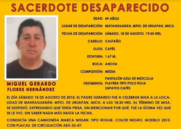 Hallan cuerpo de sacerdote desaparecido en Michoacán