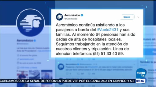 Salen de hospital 64 personas involucradas en accidente de avión de Aeroméxico