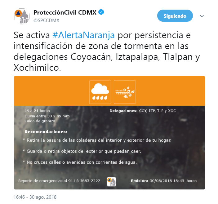 Cae granizo en Tlalpan y Coyoacán, reporta Protección Civil
