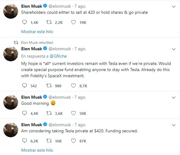 Tesla nombra comité para su salida de la Bolsa Tweet Musk