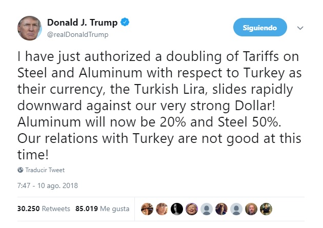 Trump aranceles aluminio y acero de Turquía