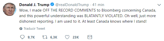 Concluyen negociaciones entre EU y Canadá sobre TLCAN Tweet Trump