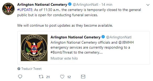 Cementerio de Arlington es desalojado por amenaza de bomba