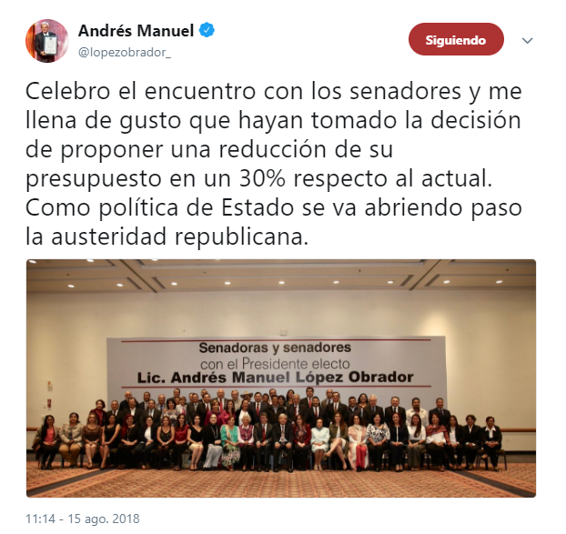 AMLO se reúne con senadores electos de Morena, PT y PES