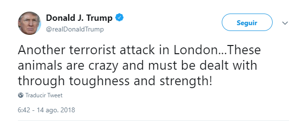 Tuit de Trump sobre atropello en Londres. (@realDonaldTrump)