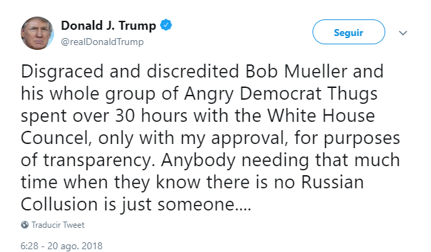 Tuit de Trump sobre Mueller. (@realDonaldTrump)