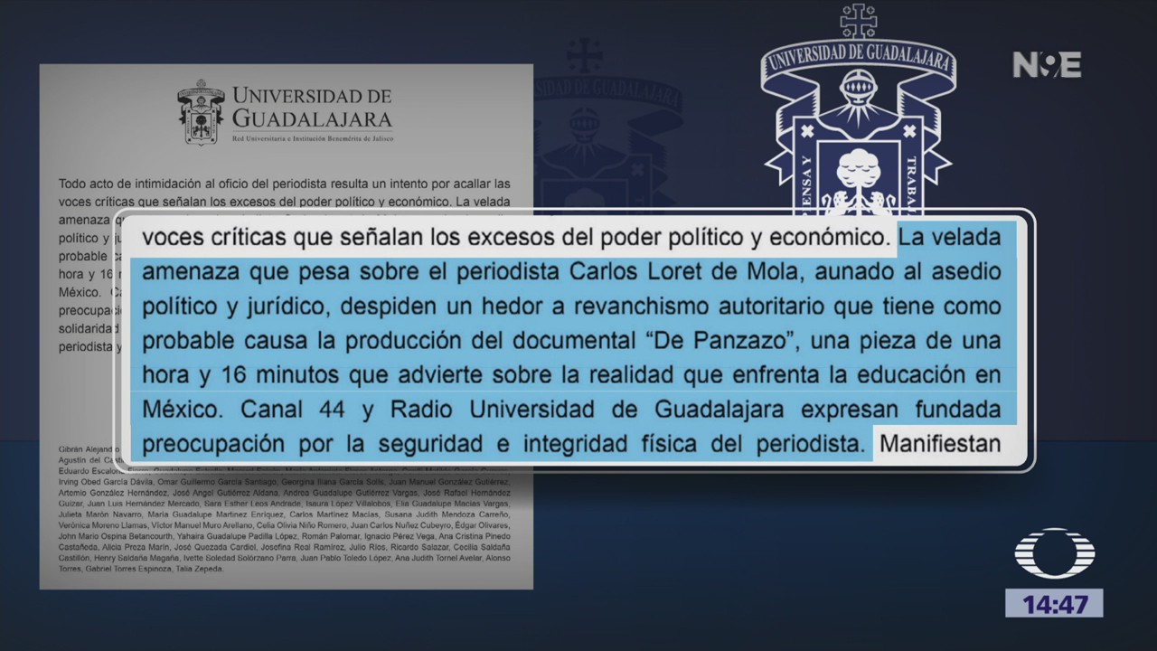 Universidad de Guadalajara expresa respaldo a Carlos Loret