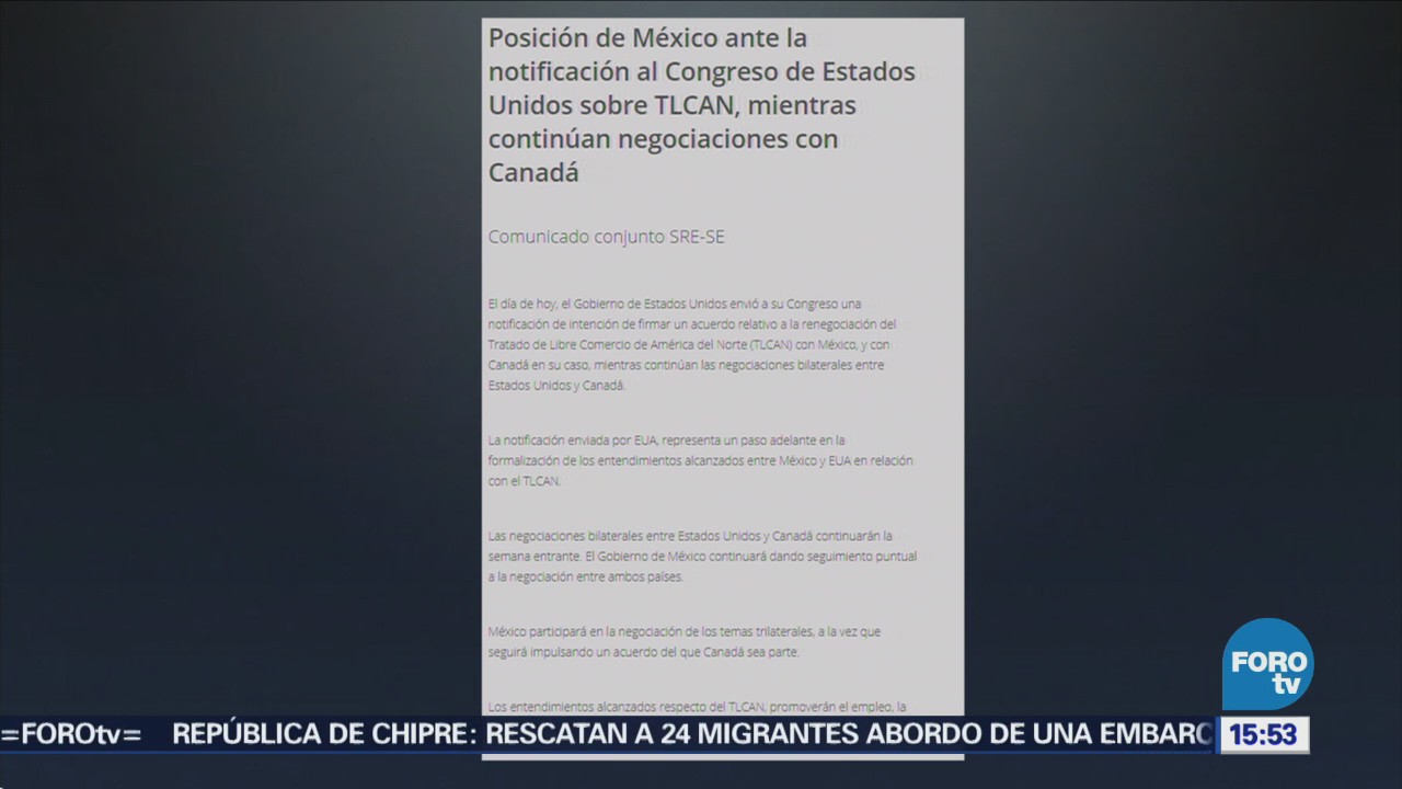 Posición De México Ante Notificación Congreso EU Sobre Tlcan