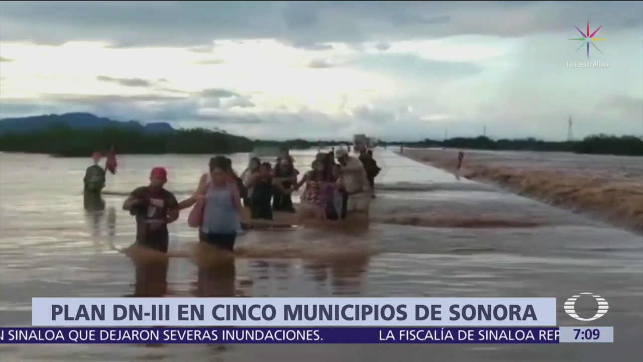 Activan Plan DN-III por lluvias en Sonora, un camión varado