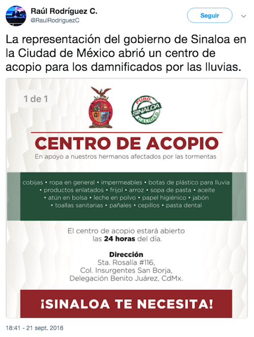 Centros Acopio Sinaloa Ciudad México CDMX