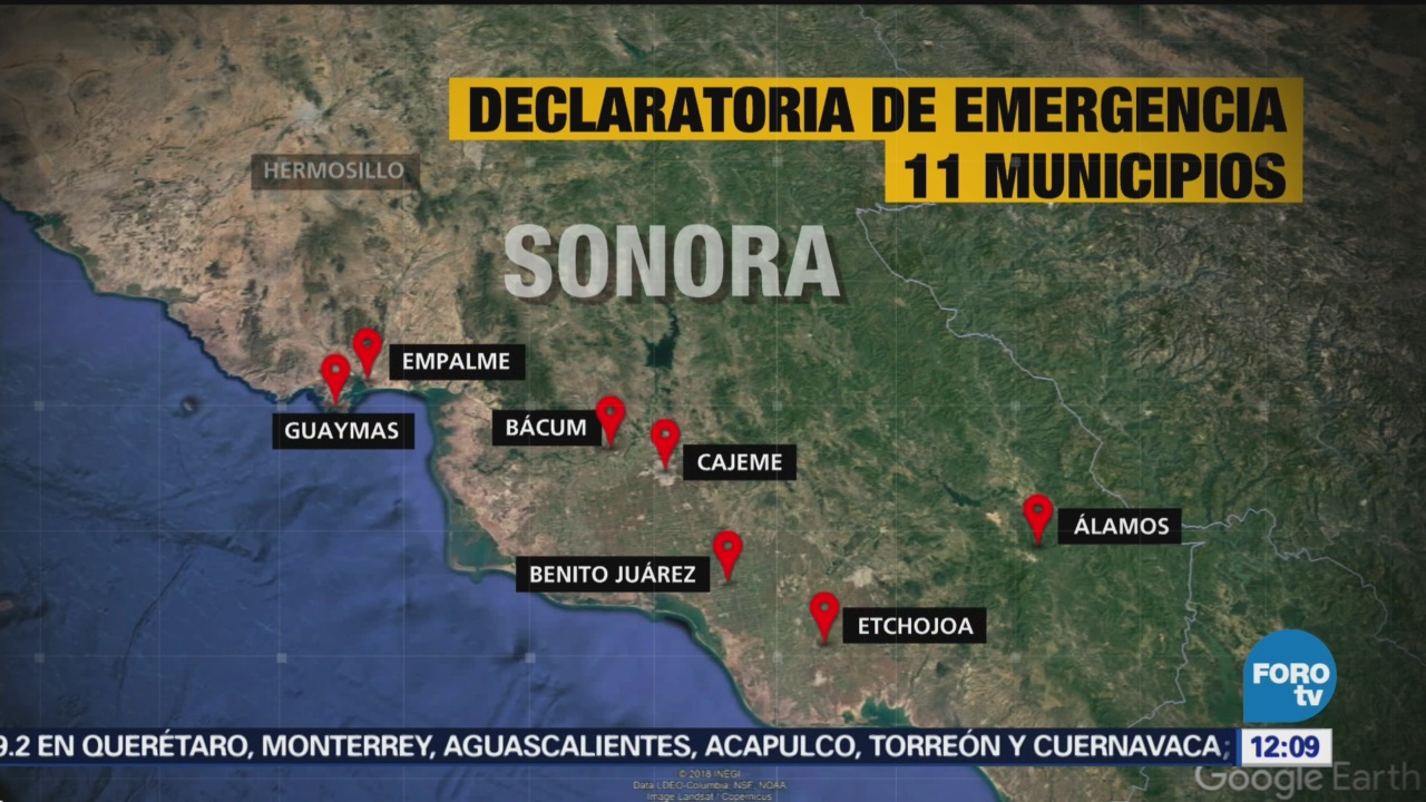 Cuáles son los municipios de Sonora declarados emergencia