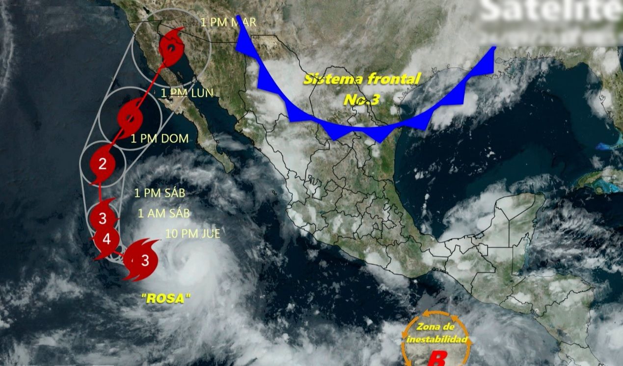 Huracán 'Rosa' sube a categoría 3; podría golpear la Península de Baja California