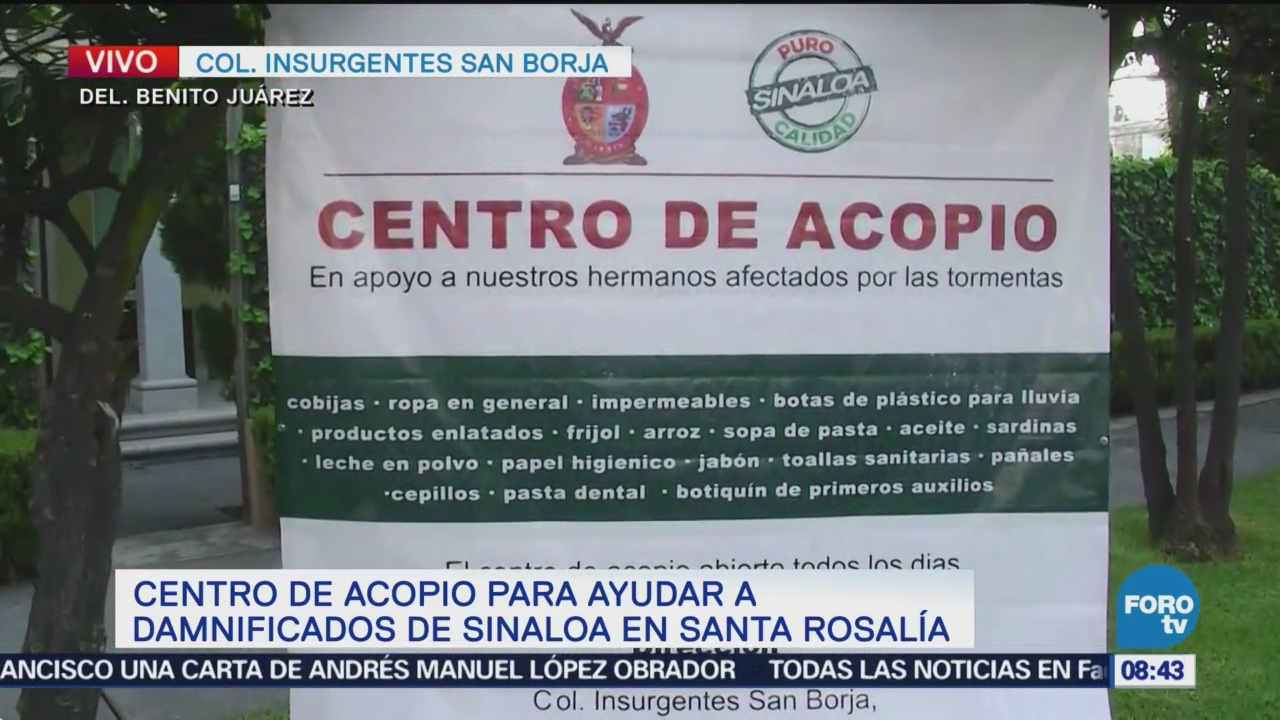 Instauran centro de acopio para Sinaloa en la CDMX