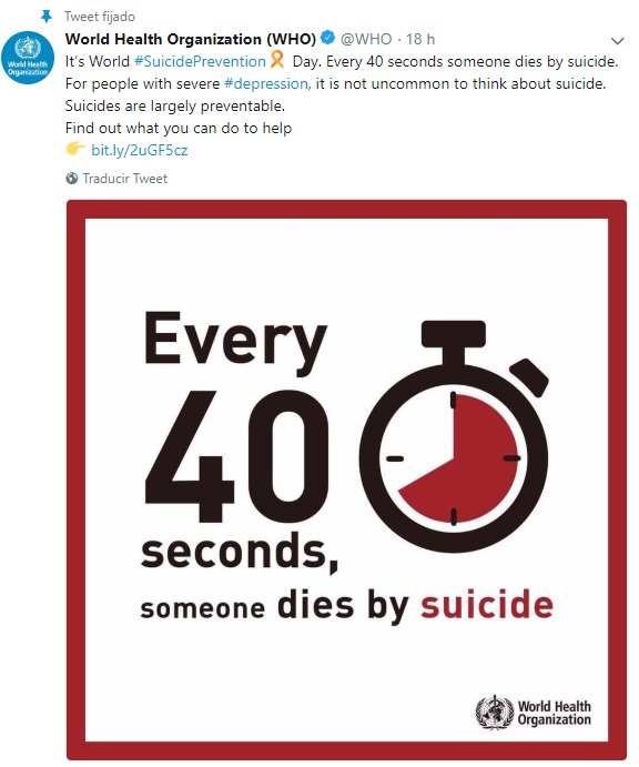 Suicidio cobra más de 800 mil vidas al año: OMS