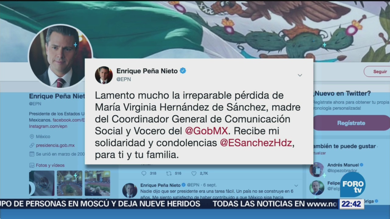 Peña Nieto Lamenta Fallecimiento Madre Eduardo Sánchez, Vocero Presidencial