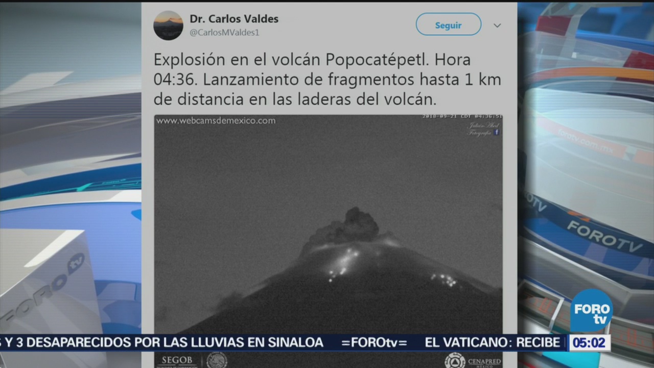 Popocatépetl mantiene actividad explosiva