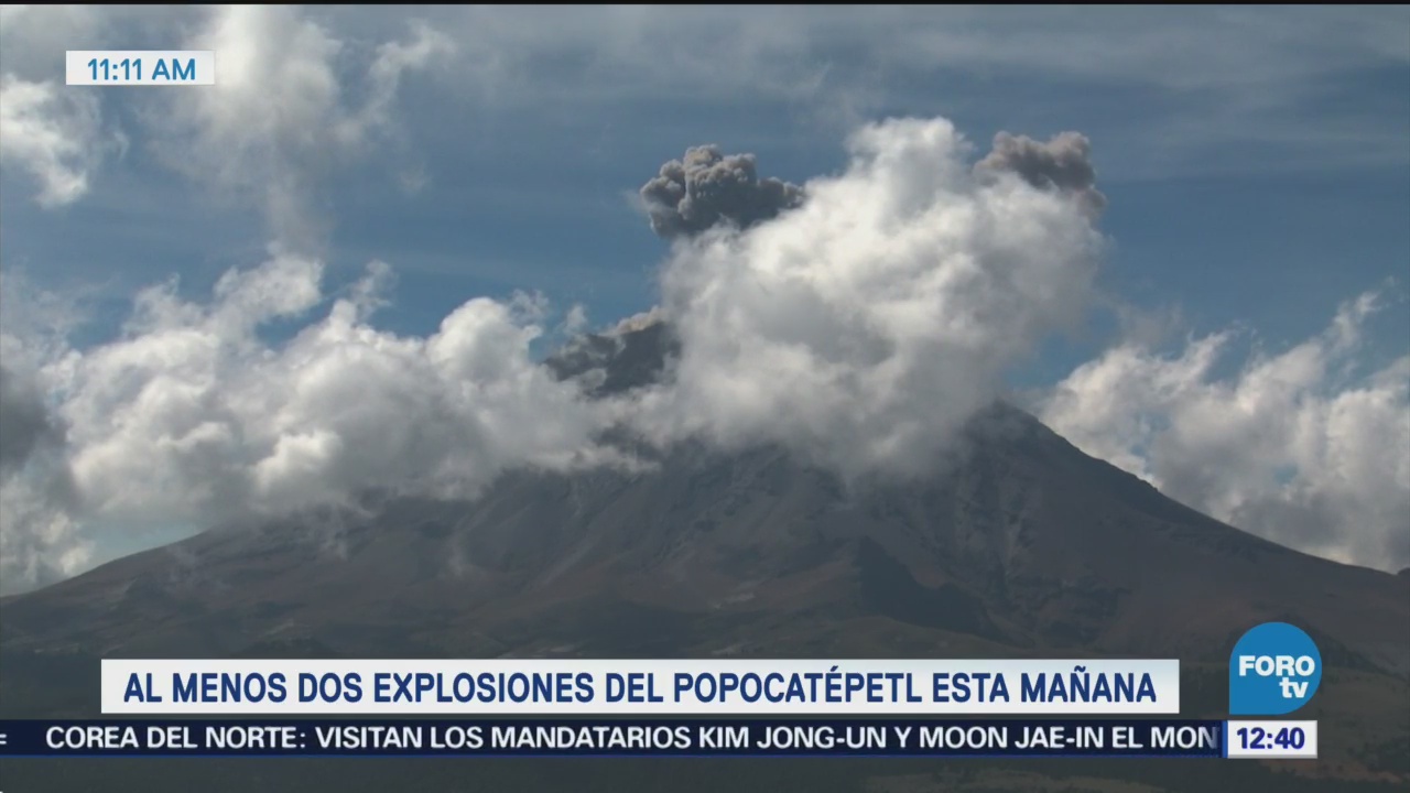 Registran dos explosiones en el volcán Popocatépetl